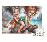Children Riding Turtle 1000 Piece Sturdy Cardboard Jigsaw Puzzle for Adults Birthday Party Staycation Entertainment Casual Gamers Social Icebreaker 38x26cm/1000pcs
