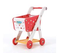 Children Role Play Cart Toddler Shopping Trolley Toy With Basket Wheels And Handle Solid Build Effortless Rolling Suitable for kids pretend grocery, Red, 48x42x28cm