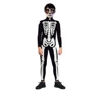Children Roleplay Costume Skeleton Bodysuit Jumpsuit Outfit Suit With Front And Back Skeleton Pattern And Smooth Fit Suitable for Halloween Parties Themed Events School Plays, T108-1084-XL