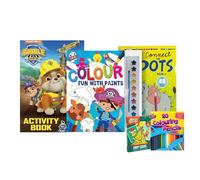 Children’s Activity Bundle - Rubble & Crew Activity Book, Connect The Dots, Colour with Paints Book, 20 Colouring Pencils & The Grinch Snap Cards | Fun Gift Set for Kids Ages 3-7