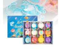 Children’s Bath Balls with Surprise Toys | 6/12-Piece Natural Sea Salt Bubble Bath Set w/Floating Animal Figures | Skin-Friendly Spa Kit for Toddlers, No Bath Stains (Sea Animal 12pc)