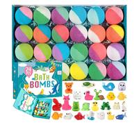 Children’s Bath Balls with Surprise Toys | 6/12-Piece Natural Sea Salt Bubble Bath Set w/Floating Animal Figures | Skin-Friendly Spa Kit for Toddlers, No Bath Stains (Ocean Animal 24pc)