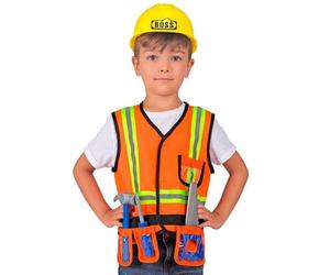 Children’s Builder Costume Hi Vis Vest Hat Tool Set Fancy Dress