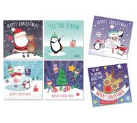 Children’s Christmas Cards School Pack of 32 - Mini Xmas Cards with Envelopes for Kids Class Friends Teacher & Teaching Assistant - Assorted Santa Penguin Polar Bear Elf Designs - Small 8cm Square