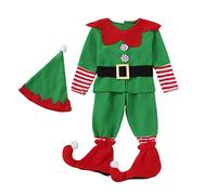 Children’s Christmas Elf Costume Red and Green Santa’s Helper Elf Xmas Fancy Dress Outfit for Kids Christmas Fancy Dress Cosplay Costume with Accessories for Girls and Boys