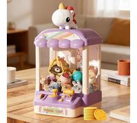 Children’S Cute Animal Claw Machine With 10 Dolls, 10 Capsules And 5 Coins, Electronic Arcade Game Machine, Mini Vending Machines With Sound, Electronic Game Gifts For Girls Boys Birthday (Purple)