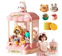 Children’s Cute Animal Claw Machine with 10 Dolls and 10 Capsules,Mini Vending Machine with Sound, Sensory Hand-Eye Coordination,Play-Based Learning For Gifts (Pink)