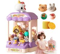 Children’s Cute Animal Claw Machine with 10 Dolls and 10 Capsules,Mini Vending Machine with Sound, Sensory Hand-Eye Coordination,Play-Based Learning For Gifts (Purple)