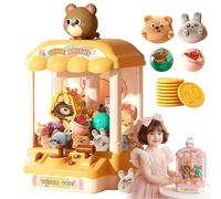 Children’s Cute Animal Claw Machine with 10 Dolls and 10 Capsules,Mini Vending Machine with Sound, Sensory Hand-Eye Coordination,Play-Based Learning For Gifts (Yellow)