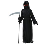 Children’s Death Reaper Robe - Horror Cosplay Ensemble, Spooky Skeleton Suit | Split Scythe Prop Accessory Structure, Lightweight Adjustable Polyester Dress For Haunted House Gatherings, School Hallow
