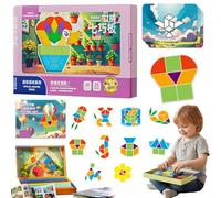 Children’s Educational Magnetic Tangram Puzzle, Magnetic Pattern Blocks, Progressive Learning Puzzles with Storage Box, STEM Travel Puzzle Road Trip Game Gift for Boys Girls Christmas Birthday (D)