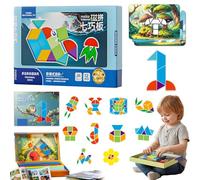 Children’s Educational Magnetic Tangram Puzzle, Magnetic Pattern Blocks, Progressive Learning Puzzles with Storage Box, STEM Travel Puzzle Road Trip Game Gift for Boys Girls Christmas Birthday (A)