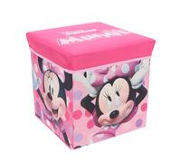 Children’s Folding Storage Toy Box Stool - 30×30×30 cm | Foldable Ottoman with Removable Lid | Kids Toy Chest & Seat | Folds Flat for Easy Storage | Fun Designs for Playrooms & Bedrooms (Minnie Pink)