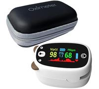 Children’s Pulse Oximeter with Hard Shell Storage Case, Lanyard, Batteries, LED Pediatric Fingertip Oxygen Saturation Monitor SpO2 & Pulse Rate, Animal Design for Kids (White Oximeter+Black Carrier)
