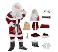Children’s Santa Claus Costume with Red Santa Hat and Santas Beard for Kids 11-Piece Father Christmas Xmas Fancy Dress Outfit S-XL Ages 4-10 Christmas for Boys and Girls