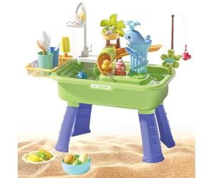 Children’s Splash Station, Hands On Learning Table with Water Sprayer and Skill Building Tools, Outdoor Sensory Kit for Toddler to Boost Coordination and Imagination at the Shore or Garden