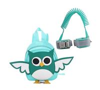 Children Safety Anti Lost Backpack with Wrist Link Green Nylon | Back to School Decor, Cartoon Owl Pattern, Detachable Leash for Toddlers and Children