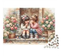 Children Sharing Secrets Colourful Kids by Flowers 1000 Pcs Jigsaws for Adults The Impossible Challenge Fun Present 38x26cm/1000pcs