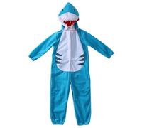 Children Shark Costume Hooded Jumpsuit Outfit Romper With Cozy Lining Snug Fit Elastic Edges Nylon Brushed Suitable for Dress Up Corners Library Events Playgrounds, Blue, 10-7Y
