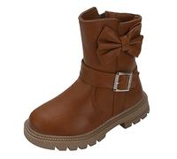 Children Shoes Thick Heel Short Boots,Warm Leather Boots Baby Bow Cute Cotton Shoes Warm Boots Toddler Snow Boot Girl,Kids Booties Size 3,Toddler Girls Ankle Boots (X6-Brown, 11.5 Little Child)