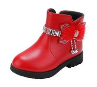 Children Shoes Thick Heel Short Boots,Warm Leather Boots Baby Bow Cute Cotton Shoes Warm Boots Toddler Snow Boot Girl,Kids Booties Size 3,Toddler Girls Ankle Boots Red