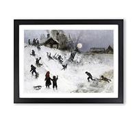 Children Sledging By Bruno Liljefors Classic Painting Framed Print | A2 Black Framed Wall Art | Ready to Hang | Classic Historical Picture | Living Room Bedroom Lounge Office