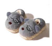 Children Slip On Furry Flat Slippers with Non Slip Soft Sole Round Toe Warm Indoor Shoes Cute Cartoon Prints Comfortable Winter Ballerina Style Slippers for Girls and Kids (Grey, 2 Big Child)