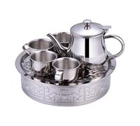 Children Stainless Steel Tea Set - 330ml Filter Screen Design Long Spout Teapot with 4Pcs 70ml Cups and Tray, Small Stainless Steel Tea Set for Gathering Travel Home Beginners Picnic Camping RV