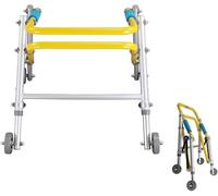 Children Standing Walking Aid Height Adjustable Rollator Walker with Wheels Folding Walking Frame for Children for Pediatric Disabled Injured Rehabilitation,Yellow-Medium