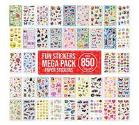 Children Stickers for Scrapbooking, Crafting, Decorating - OVER 850 Self Adhesive Paper Stickers 48 Designs - Party Bag Fillers for Kids, Boys Girls & Teacher Rewards - Animals, Dogs, Cars, Princess