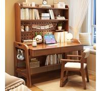 Children Study Table Height Adjustable Wooden Desk with Hutch Storage Drawer,Tier Shelf,Pegboard,Adjustable Pegboard,Rounded Corners,Spacious Desktop,Bottom Storage,for Studying C,100cm
