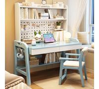 Children Study Table Height Adjustable Wooden Desk with Hutch Storage Drawer,Tier Shelf,Pegboard,Adjustable Pegboard,Rounded Corners,Spacious Desktop,Bottom Storage,for Studying E,80cm