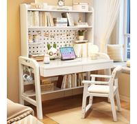 Children Study Table Height Adjustable Wooden Desk with Hutch Storage Drawer,Tier Shelf,Pegboard,Adjustable Pegboard,Rounded Corners,Spacious Desktop,Bottom Storage,for Studying B,80cm