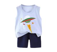 Children Summer Vest and Short Boys Kids Cute Print Short Set Children Cartoon Print Vest Set Toddler Dress Pants with Suspenders (Light Blue, 3-4 Years)