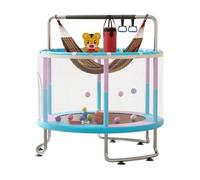 Children Trampoline with Basketball Hoop, 5FT Indoor Trampoline for Kids with Adjustable Gym Bar, Swing & Sandbag, 360° Safety Net for Toddlers, 440lbs Load, (Purple, A)