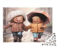 Children Walking Rain Jigsaw Puzzle 1000 Piece Recycled Paper for Adults Adult Jigsaws Hard Difficult Challenging Game Fun Home Present Great Gift for Decompression 38x26cm/1000pcs