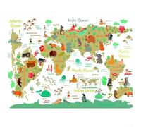 Children Wall Sticker with Educational World Map for Kids Bedroom Baby Room and Classroom Removable PVC Vinyl Material