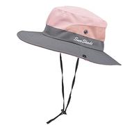 Children Wide Brim Bucket Sun Hat 3-8 Years Boys Girls Ponytail Mesh Cool Hats Anti UV Sun Protection CPAS with Strap Kids Holiday Beach Cycling Hiking Summer Sun Visor Cap Pink