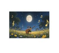 Children with Guitar Wall Painting, Enchanted Music Scene Poster Artwork on Hallway | Giclée Picture Canvas Printing, Minimalist Home Decor for Bedroom and Living Room, Gift 16x24inch(40x60cm)