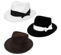 CHILDRENS 1920S BLACK GANGSTER WITH WHITE BAND FEDORA TRIBY GATSBY BUGSY MALONE PERFECT FOR ANY FANCY DRESS PARTY FOR BOYS AND GIRLS - PACK OF 3
