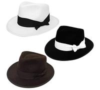 Childrens 1920s White Gangster With Black Band and Bow Fedora Triby Gatsby Bugsy Malone Perfect for Any Fancy Dress Party for Boys and Girls