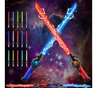 Children's 2 x Rechargeable Lightsabers with 15 Colours and Sound Effects, 2-in-1 Retractable LED Laser Sword for Cosplay, Fighting Games and Samurai Theme Party