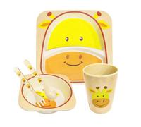 Children's 5 Piece Bamboo Dinner Set 100% Bamboo Fibre, Eco Friendly, Dishwasher Safe Children's 5 Piece Bamboo Set