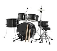 Children's 5-Piece Beginner Drum Kit, Complete Junior Percussion Set Including Snare, Cymbals, Drumsticks & Stool (Black)