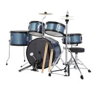 Children's 5-Piece Beginner Drum Kit, Complete Junior Percussion Set Including Snare, Cymbals, Drumsticks & Stool (Blue)