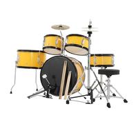 Children's 5-Piece Beginner Drum Kit, Complete Junior Percussion Set Including Snare, Cymbals, Drumsticks & Stool (Yellow)