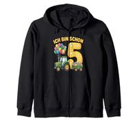Children's 5th Birthday Boy Tractor Outfit Ich Bin Schon 5 Zip Hoodie