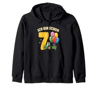 Children's 7th Birthday Boy Tractor Outfit Ich Bin Schon 7 Zip Hoodie