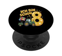 Children's 8th Birthday Boy Tractor Outfit Ich Bin Schon 8 PopSockets Adhesive PopGrip
