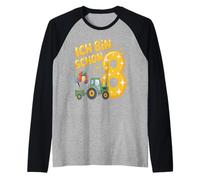 Children's 8th Birthday Boy Tractor Outfit Ich Bin Schon 8 Raglan Baseball Tee